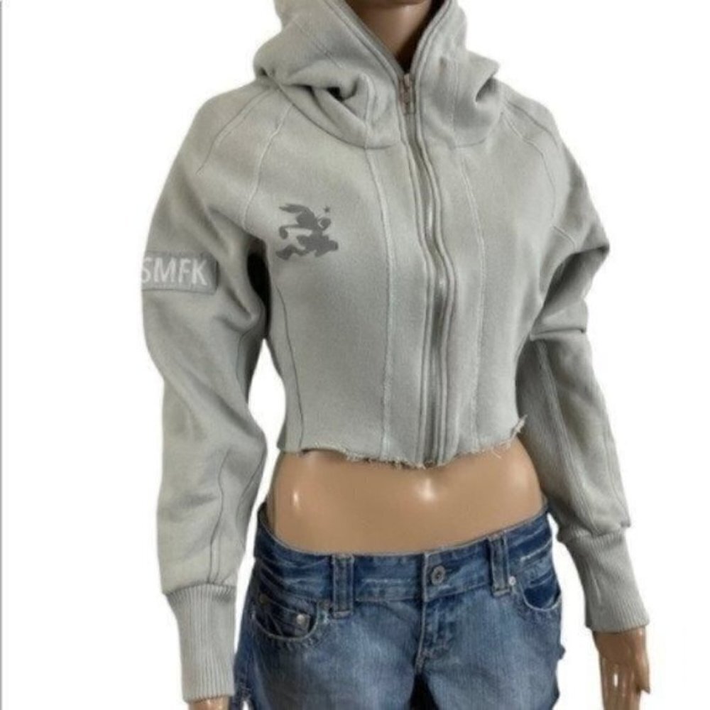 Looney Tunes X SMFK Collaboration Cropped raw hem Hoodie sz 1 | Small Rare Find